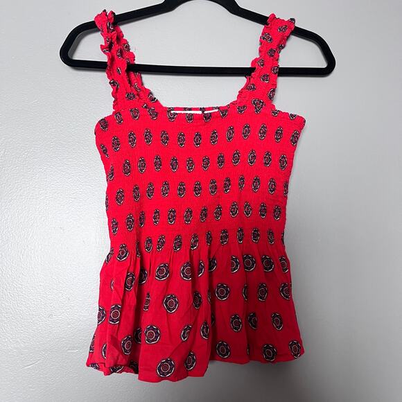 Anthropologie Tops - Maeve Anthropologie Red Sleeveless Tank Top Blouse Womens Medium Ruffle Boho